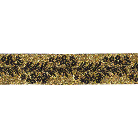 Black and Gold Forget Me Not Flower Metallic Trim ~ India ~ 1-5/8" wide