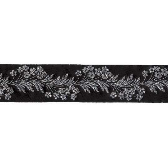 Black and Silver Forget Me Not Flower Metallic Trim ~ India ~ 1-5/8" wide