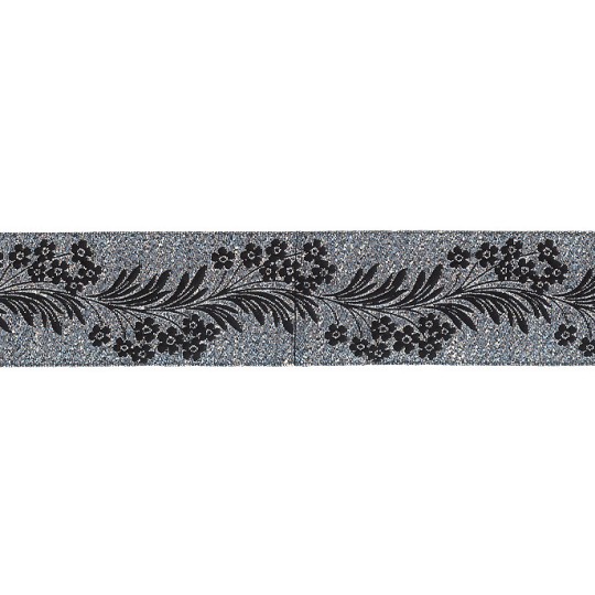 Black and Silver Forget Me Not Flower Metallic Trim ~ India ~ 1-5/8" wide