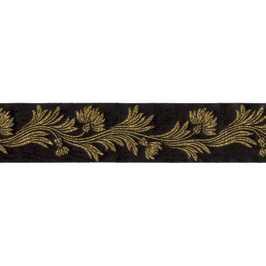 Black and Gold Dianthus Flower Metallic Trim ~ India ~ 1-5/8" wide