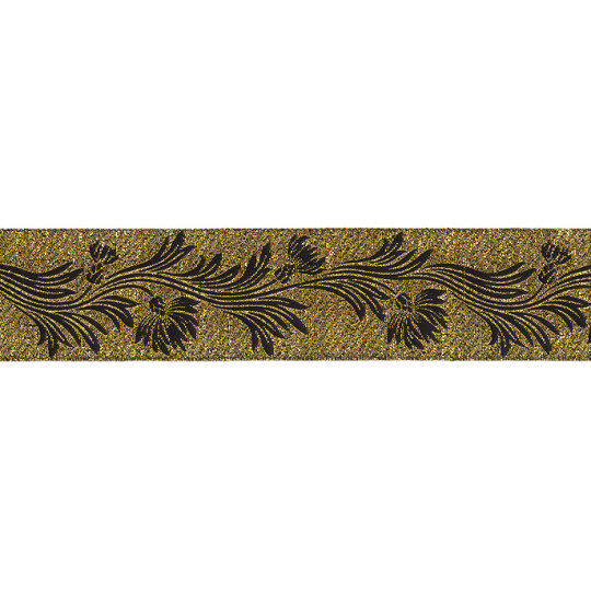 Black and Gold Dianthus Flower Metallic Trim ~ India ~ 1-5/8" wide