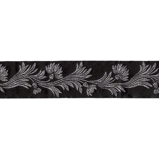 Black and Silver Dianthus Flower Metallic Trim ~ India ~ 1-5/8" wide