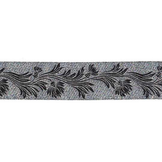 Black and Silver Dianthus Flower Metallic Trim ~ India ~ 1-5/8" wide