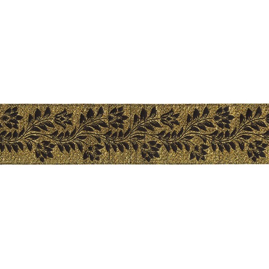 Black and Gold Flower and Leaf Metallic Trim ~ India ~ 1-5/8" wide