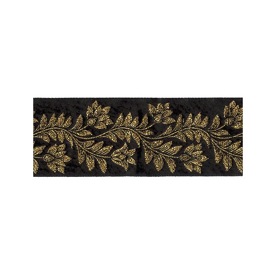 Black and Gold Flower and Leaf Metallic Trim ~ India ~ 1-5/8" wide
