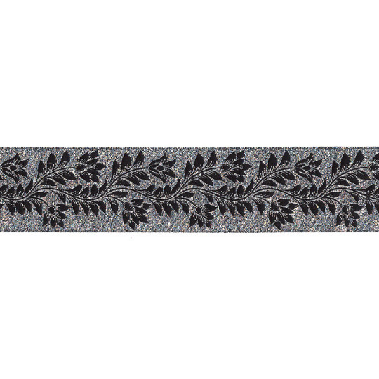 Black and Silver Flower and Leaf Metallic Trim ~ India ~ 1-5/8" wide