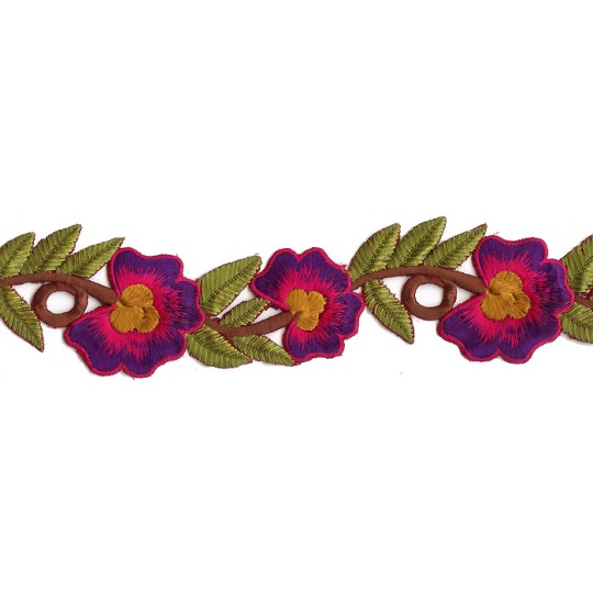 Bright Pink and Purple Flower Embroidered Cutwork Trim ~ India ~ 2" wide