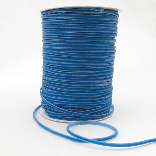Tiny Velvet Ribbon Trim in Medium Blue ~ 1/8" wide