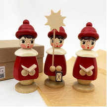 Set of 3 Wooden Carolers in Red ~ Made in Erzgebirge Germany 