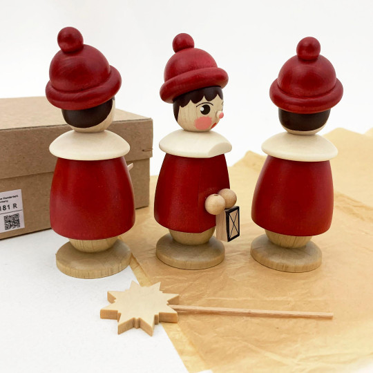 Set of 3 Wooden Carolers in Red ~ Made in Erzgebirge Germany 