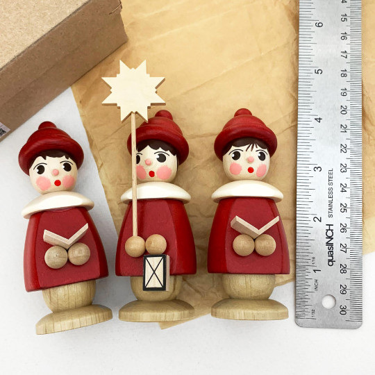 Set of 3 Wooden Carolers in Red ~ Made in Erzgebirge Germany 