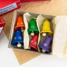 Set of 6 Colorful Wooden Flower Bell Ornaments ~ Made in Erzgebirge Germany 