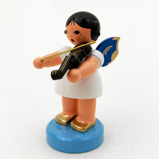 Wooden Angel with Violin Made in Erzgebirge Germany ~ Blue Wings