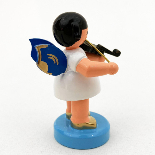 Wooden Angel with Violin Made in Erzgebirge Germany ~ Blue Wings