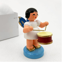 Wooden Angel Playing Drum Made in Erzgebirge Germany ~ Blue Wings