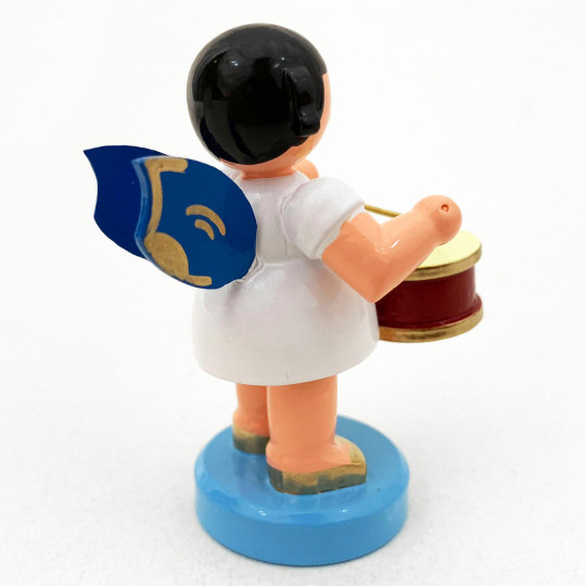 Wooden Angel Playing Drum Made in Erzgebirge Germany ~ Blue Wings