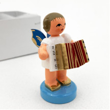 Wooden Angel with Accordion Made in Erzgebirge Germany ~ Blue Wings