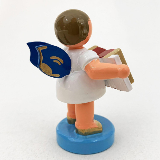 Wooden Angel with Accordion Made in Erzgebirge Germany ~ Blue Wings