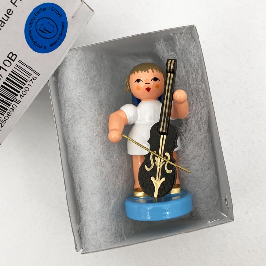 Wooden Angel with Cello Made in Erzgebirge Germany ~ Blue Wings