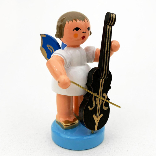 Wooden Angel with Cello Made in Erzgebirge Germany ~ Blue Wings