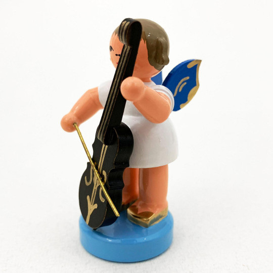 Wooden Angel with Cello Made in Erzgebirge Germany ~ Blue Wings