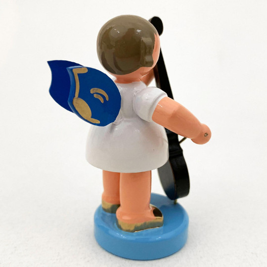 Wooden Angel with Cello Made in Erzgebirge Germany ~ Blue Wings