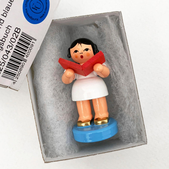 Wooden Angel with Songbook Made in Erzgebirge Germany ~ Blue Wings