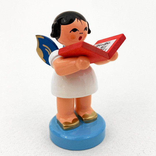Wooden Angel with Songbook Made in Erzgebirge Germany ~ Blue Wings