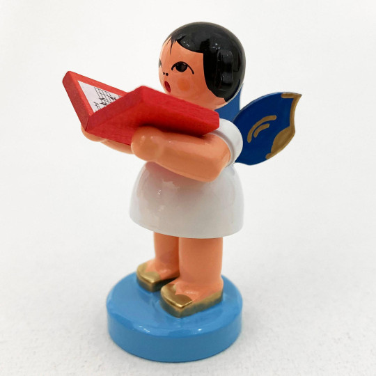 Wooden Angel with Songbook Made in Erzgebirge Germany ~ Blue Wings