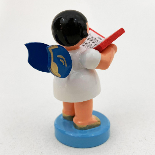 Wooden Angel with Songbook Made in Erzgebirge Germany ~ Blue Wings