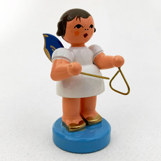 Wooden Angel with Triangle Made in Erzgebirge Germany ~ Blue Wings