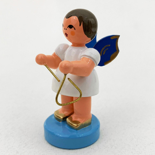 Wooden Angel with Triangle Made in Erzgebirge Germany ~ Blue Wings