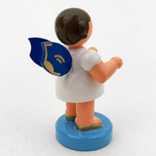 Wooden Angel with Triangle Made in Erzgebirge Germany ~ Blue Wings