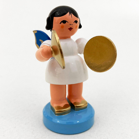 Wooden Angel with Cymbals Made in Erzgebirge Germany ~ Blue Wings