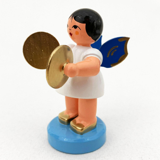 Wooden Angel with Cymbals Made in Erzgebirge Germany ~ Blue Wings