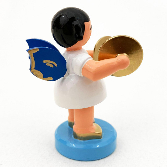 Wooden Angel with Cymbals Made in Erzgebirge Germany ~ Blue Wings