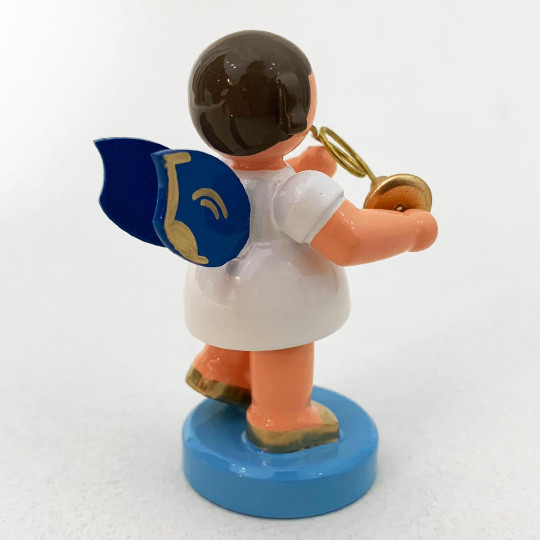 Wooden Angel with French Horn Made in Erzgebirge Germany ~ Blue Wings