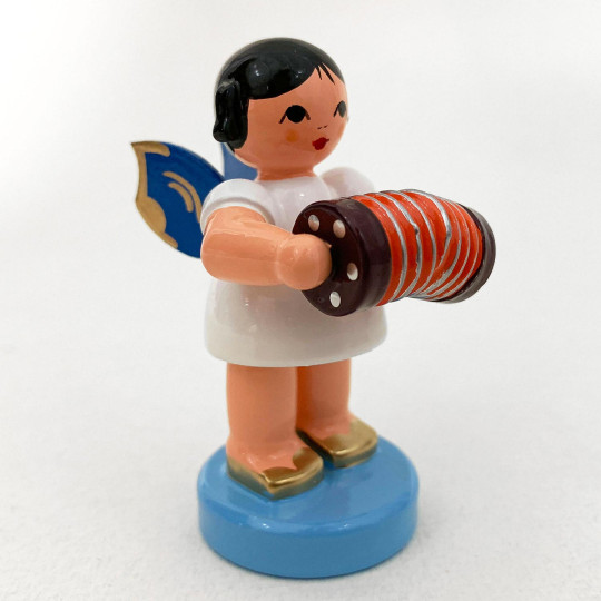 Wooden Angel with Concertina Made in Erzgebirge Germany ~ Blue Wings