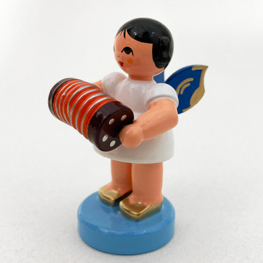 Wooden Angel with Concertina Made in Erzgebirge Germany ~ Blue Wings