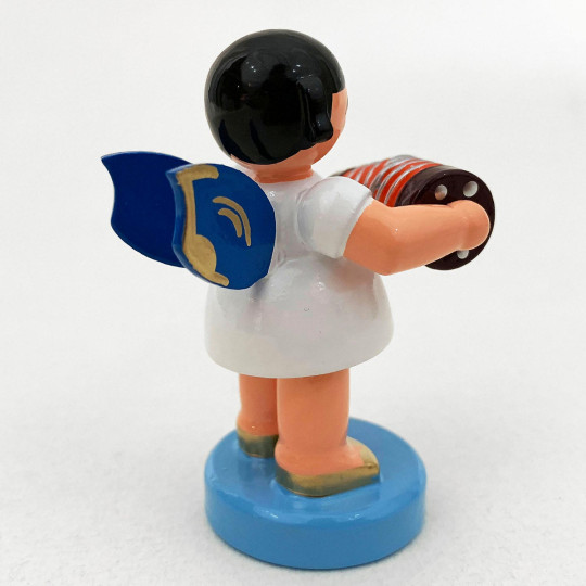 Wooden Angel with Concertina Made in Erzgebirge Germany ~ Blue Wings