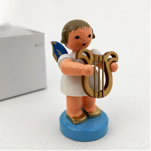 Wooden Angel with Lyre Made in Erzgebirge Germany ~ Blue Wings