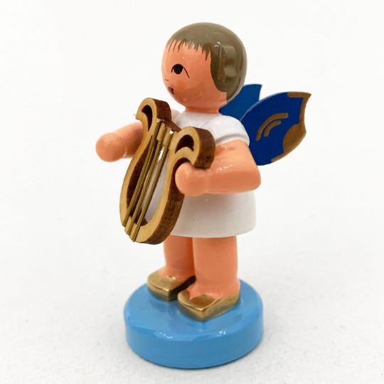 Wooden Angel with Lyre Made in Erzgebirge Germany ~ Blue Wings