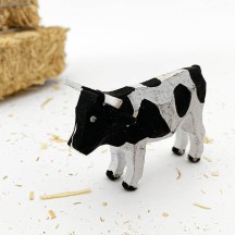 Vintage Handpainted Wooden Cow ~ 1-1/2" ~ Made in Erzgebirge Germany ~ Old Store Stock