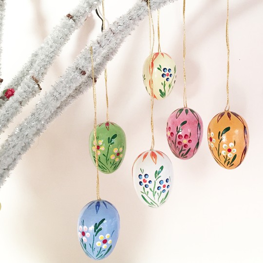 Set of 6 Wooden Easter Egg Ornaments ~ Made in Erzgebirge Germany 