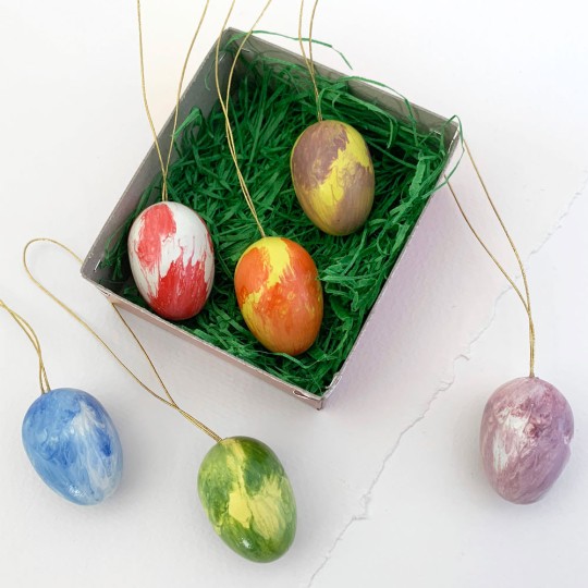 Set of 6 Marbeled Wooden Easter Egg Ornaments ~ Made in Erzgebirge Germany 