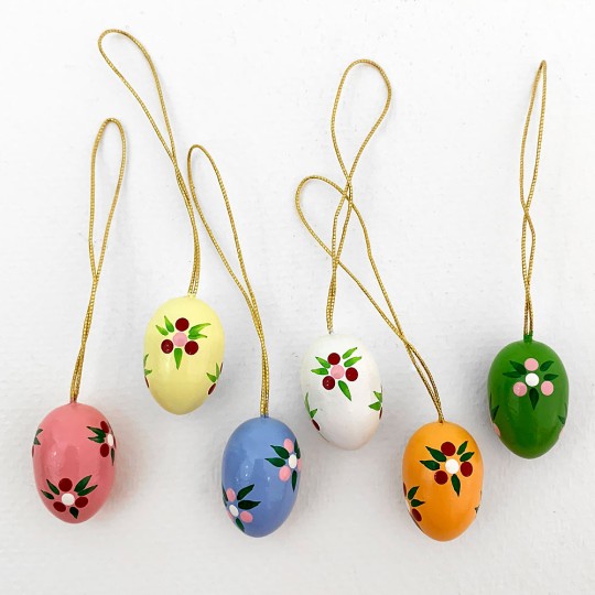 Set of 6 Petite Wooden Easter Egg Ornaments ~ Made in Erzgebirge Germany 