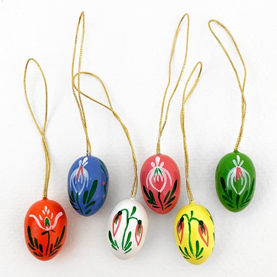 Set of 6 Petite Wooden Easter Egg Ornaments ~ Made in Erzgebirge Germany 