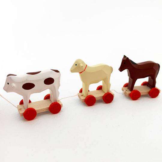 Red Wooden Santa Pulling Animals ~ Made in Erzgebirge Germany 