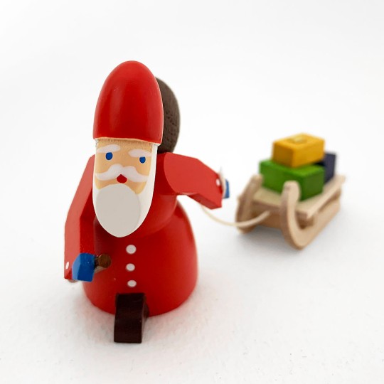 Red Wooden Santa Pulling Sled ~ Made in Erzgebirge Germany 