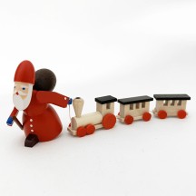 Red Wooden Santa Pulling Train ~ Made in Erzgebirge Germany 